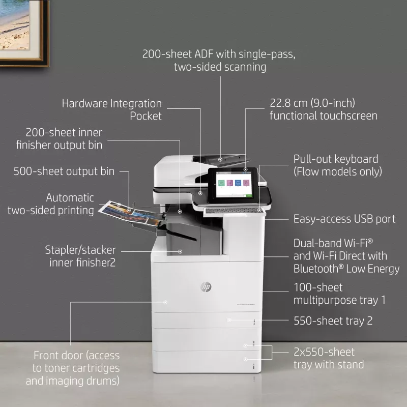 HP Color LaserJet Enterprise Flow MFP M776zs, Laser, Farbdruck, 1200 x 1200 DPI, A3, Direktdruck, Schwarz, Weiß