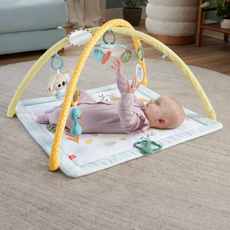 Fisher-Price Sensimals Simply Senses Neugeborenen-Spieldecke Baby-Aktivitätsmatte mit 6 sensorischen Spielzeugen