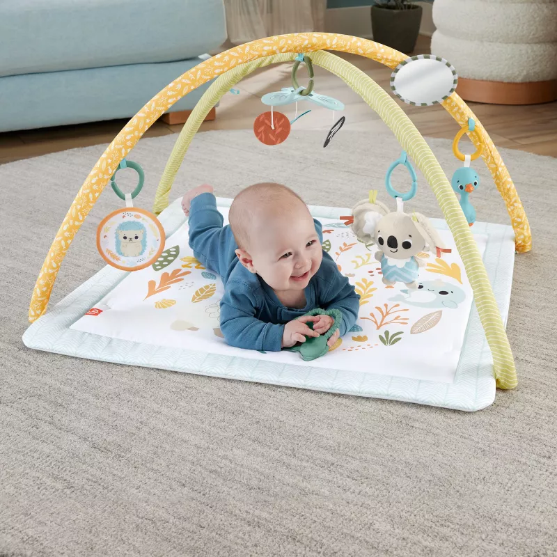 Fisher-Price Sensimals Simply Senses Neugeborenen-Spieldecke Baby-Aktivitätsmatte mit 6 sensorischen Spielzeugen