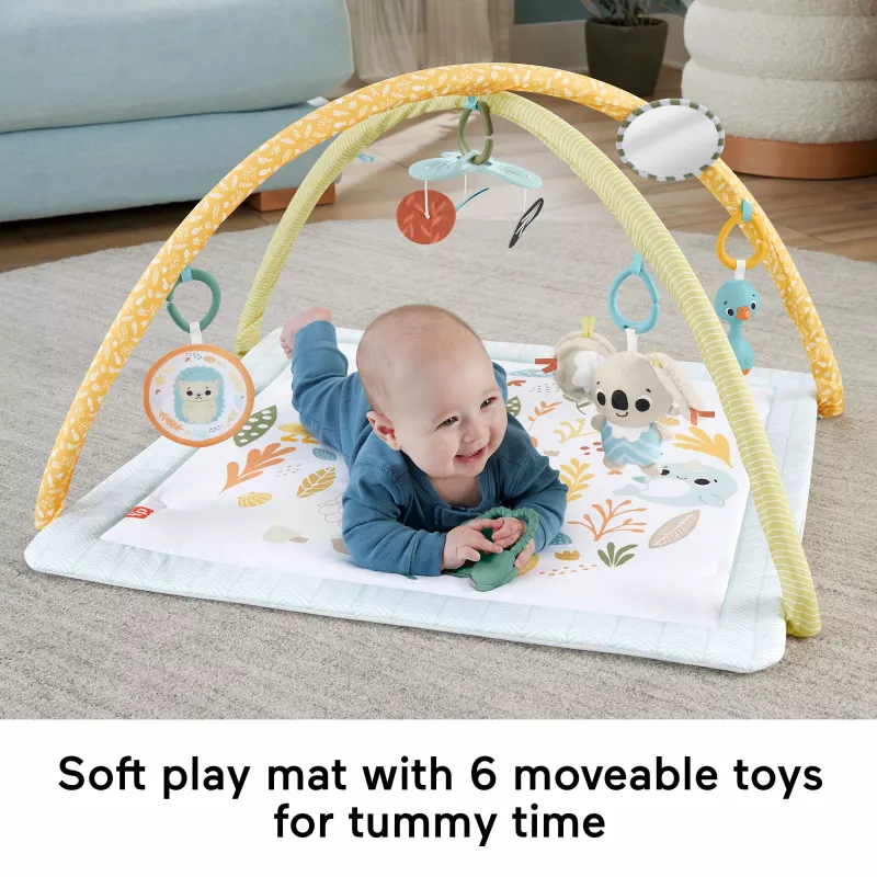 Fisher-Price Sensimals Simply Senses Neugeborenen-Spieldecke Baby-Aktivitätsmatte mit 6 sensorischen Spielzeugen