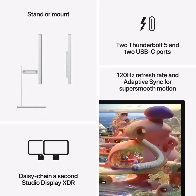 Monitor Apple Studio Display XDR — 27 Zoll 5K (5120×2880), LED, Nanotexturglas, neigungs- und höhenverstellbarer Ständer, Silber