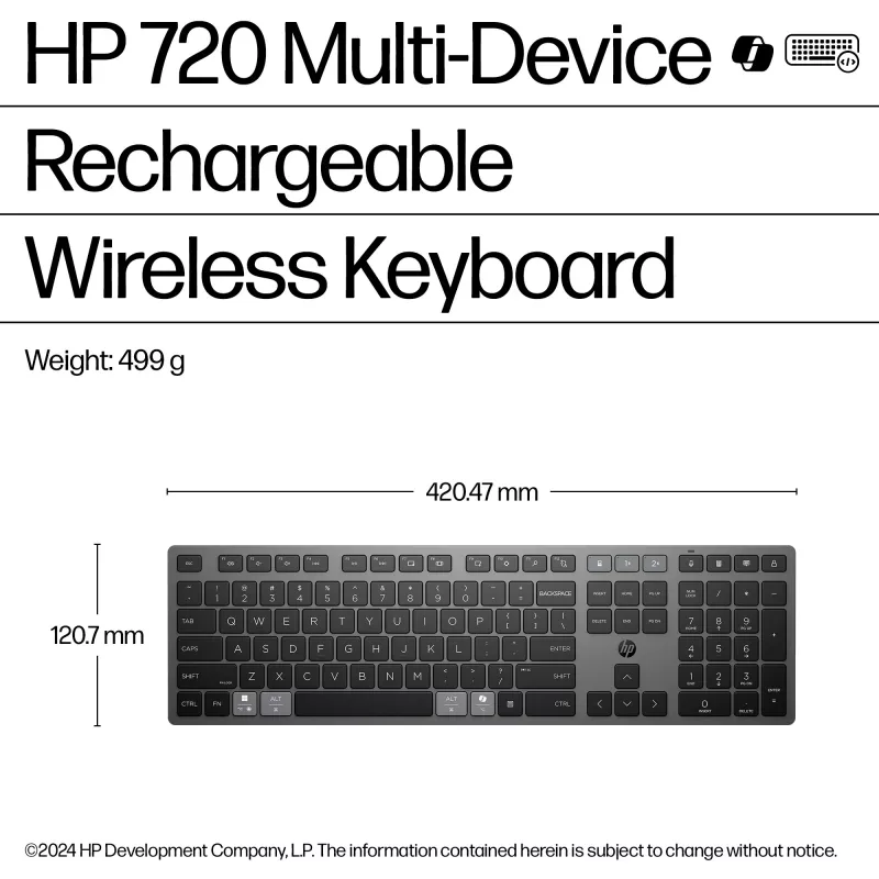 HP 720 Multi-Device Wiederaufladbare Drahtlose Tastatur