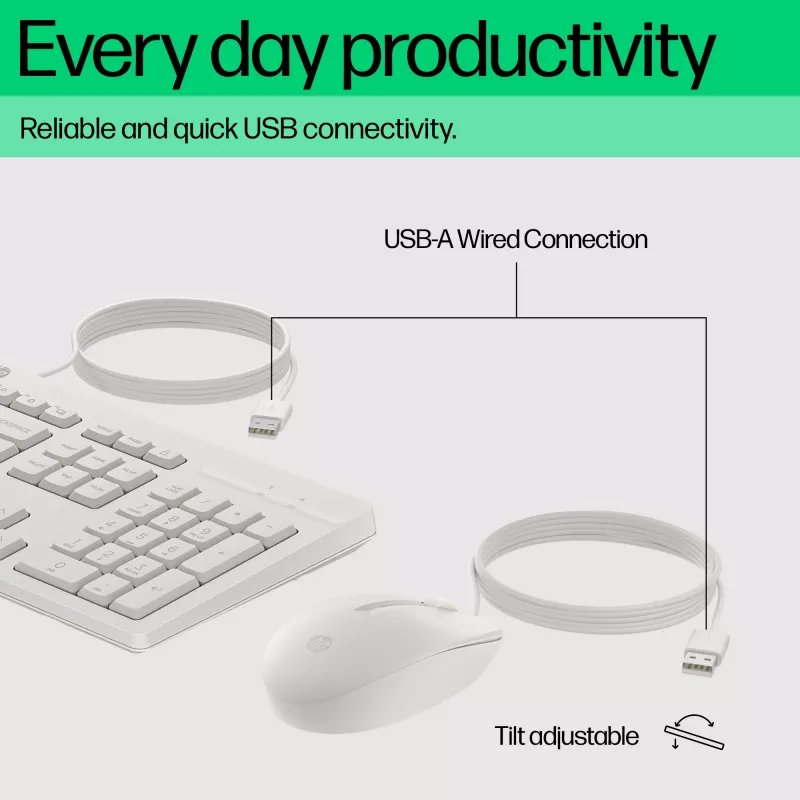 HP 225 Kabelgebundene Maus- und Tastaturkombination, Full-Size (100 %), Kabelgebunden, USB, Weiß, Maus enthalten