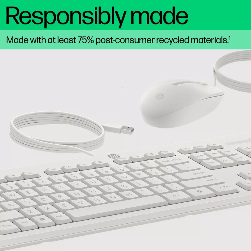 HP 225 Kabelgebundene Maus- und Tastaturkombination, Full-Size (100 %), Kabelgebunden, USB, Weiß, Maus enthalten