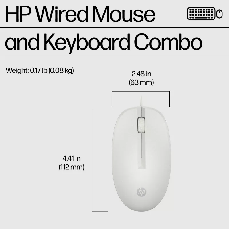 HP 225 Kabelgebundene Maus- und Tastaturkombination, Full-Size (100 %), Kabelgebunden, USB, Weiß, Maus enthalten