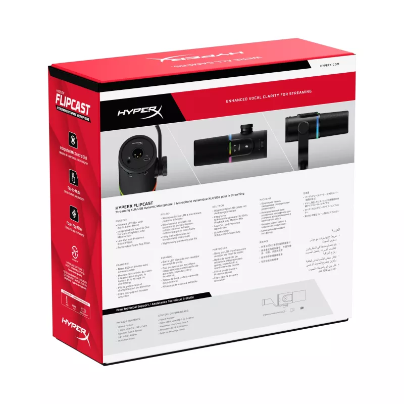 HyperX FlipCast – USB/XLR dynamisches Mikrofon (Schwarz), Dynamisches Mikrofon, -10 dB, 20 - 20000 Hz, 0,05 %, 1 Ω, 192 kHz