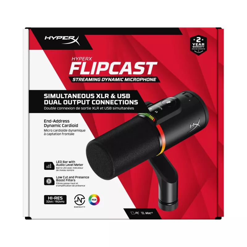 HyperX FlipCast – USB/XLR dynamisches Mikrofon (Schwarz), Dynamisches Mikrofon, -10 dB, 20 - 20000 Hz, 0,05 %, 1 Ω, 192 kHz