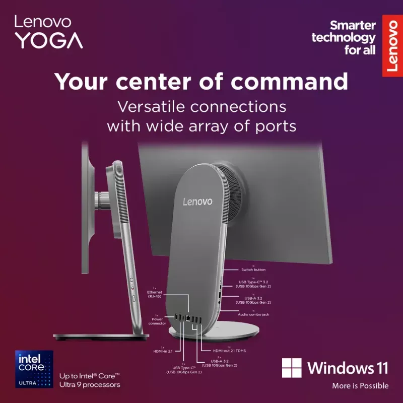 All-in-One-Desktop Lenovo Yoga AIO 9 27IAH10 — 27 Zoll QHD, Intel Core Ultra 7 255H, 16 GB LPDDR5x, 1 TB SSD, Intel Arc 140T, Windows 11 Home