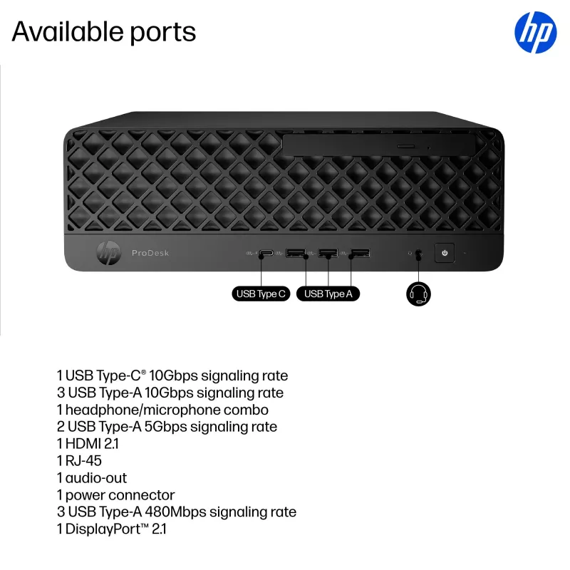 PC HP ProDesk 4 SFF G1i AI — Intel Core Ultra 7 265 (5,3 GHz, 20 Kerne), 16 GB DDR5, 1 TB NVMe SSD, Windows 11 Pro, Wi‑Fi 6E
