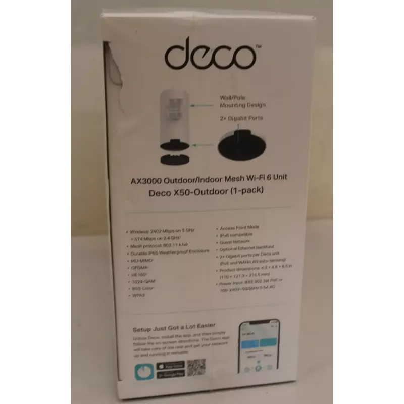 Outdoor-Mesh-Wi‑Fi-Einheit TP‑LINK Deco X50‑Outdoor AX3000 • 802.11ax • 2x Gigabit Ethernet • MU‑MIMO • Mesh-Support • Kein mobiles Breitband