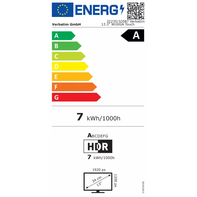 Tragbarer Monitor VERBATIM 13,3 Zoll WUXGA (1920x1200) IPS Touchscreen, Batterie, USB-A/USB-C, 3,5 mm, Aluminium, 0,925 kg
