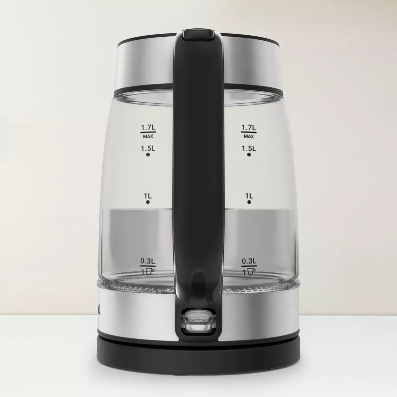 Tefal Glas-Wasserkocher KI605830 elektrischer Wasserkocher 1,7 L 2200 W Schwarz, Silber, Transparent