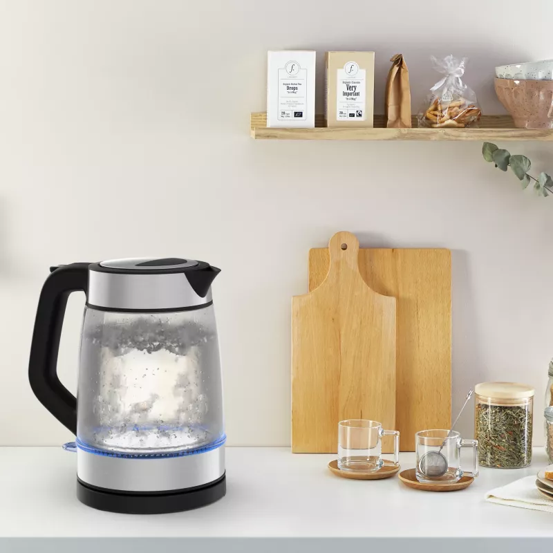 Tefal Glas-Wasserkocher KI605830 elektrischer Wasserkocher 1,7 L 2200 W Schwarz, Silber, Transparent