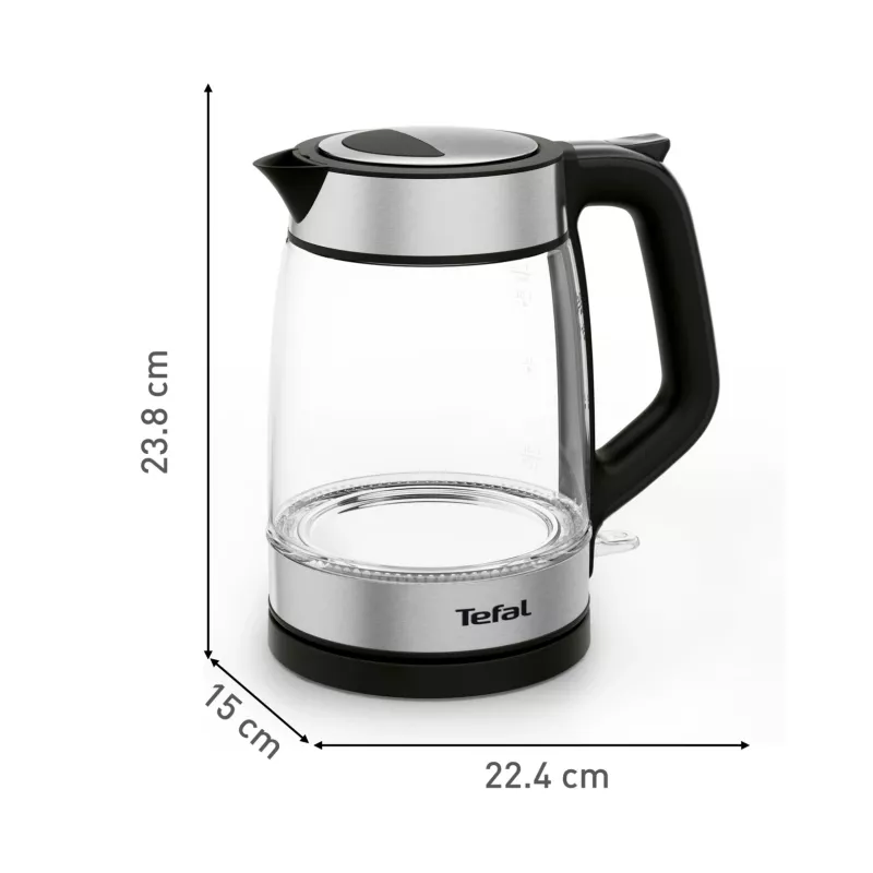 Tefal Glas-Wasserkocher KI605830 elektrischer Wasserkocher 1,7 L 2200 W Schwarz, Silber, Transparent