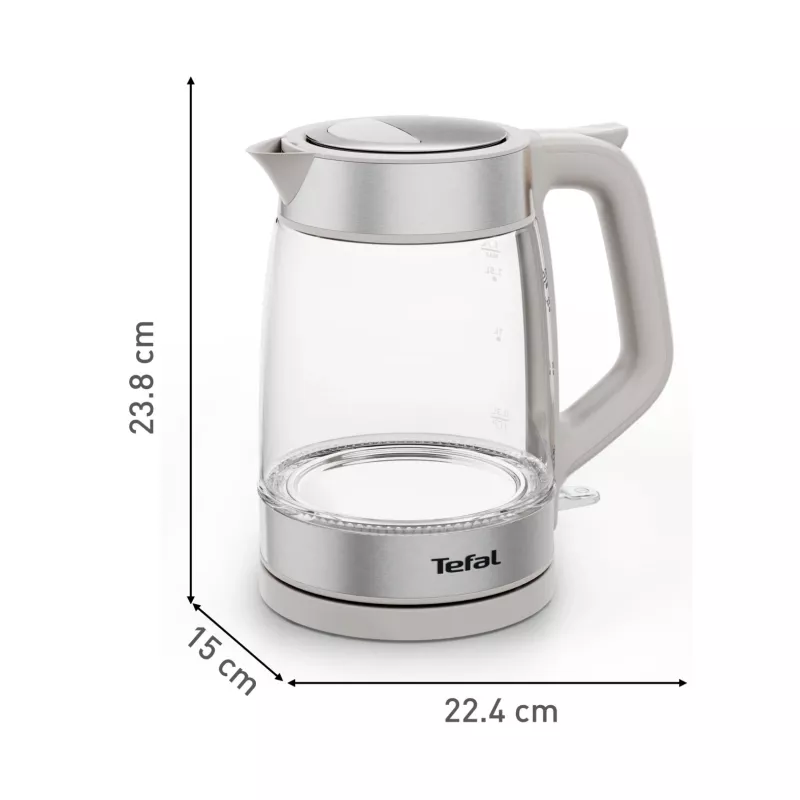 Tefal Glaskocher KI605B30 elektrischer Wasserkocher 1,7 L 2200 W Grau, Silber, Transparent
