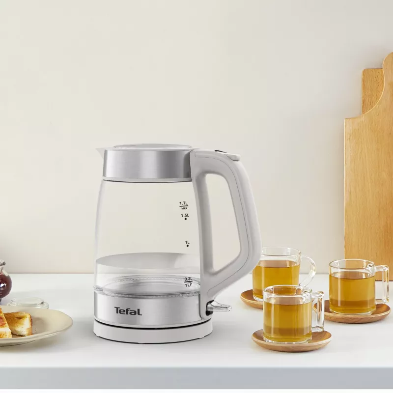Tefal Glaskocher KI605B30 elektrischer Wasserkocher 1,7 L 2200 W Grau, Silber, Transparent
