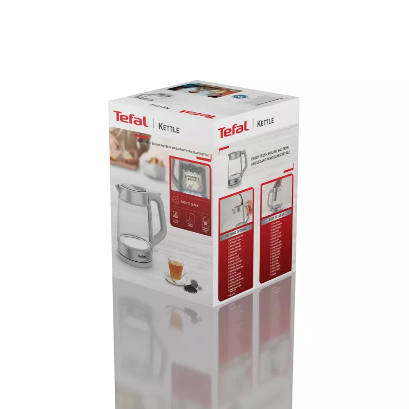 Tefal Glaskocher KI605B30 elektrischer Wasserkocher 1,7 L 2200 W Grau, Silber, Transparent