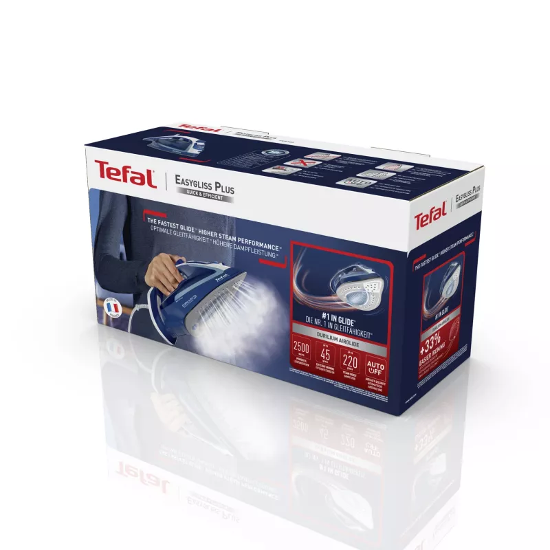 Tefal EasyGliss Plus FV5735 Bügeleisen Trocken- & Dampfbügeleisen Durilium-Bügelsohle 2500 W Blau, Weiß