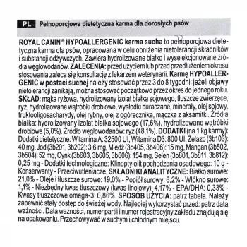 Trockenfutter für Hunde Royal Canin Hypoallergenic Adult — 14 kg, Leber- & Reissorte, 21 % Protein, 19 % Fett, glutenfrei