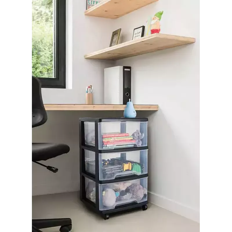 Aufbewahrungs-Schubladeneinheit Curver 0806770146 – 5 Schubladen, je 20 L, schwarz/durchscheinend, 37×39×100 cm