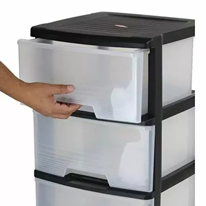 Aufbewahrungs-Schubladeneinheit Curver 0806770146 – 5 Schubladen, je 20 L, schwarz/durchscheinend, 37×39×100 cm