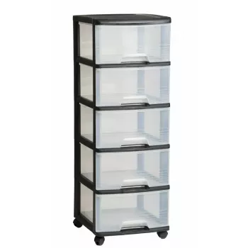Aufbewahrungs-Schubladeneinheit Curver 0806770146 – 5 Schubladen, je 20 L, schwarz/durchscheinend, 37×39×100 cm