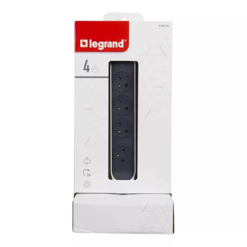 Legrand 049410 Stromverlängerung 2 m 4 AC-Steckdose(n) Innenbereich Grau, Weiß