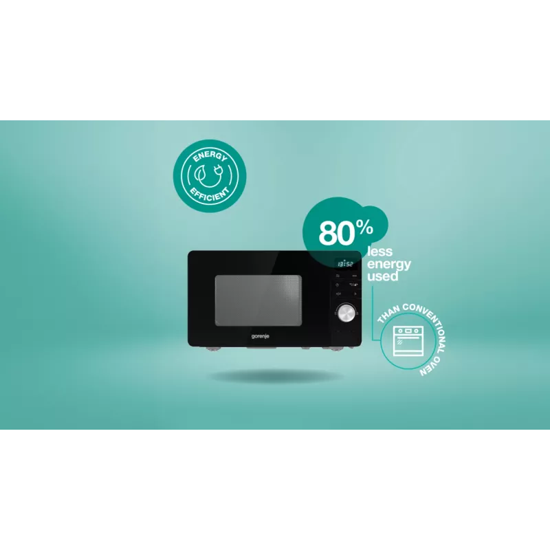 Gorenje Mikrowelle MO20A3B, Arbeitsplatte, Solo-Mikrowelle, 20 l, 800 W, integriertes Display, LED