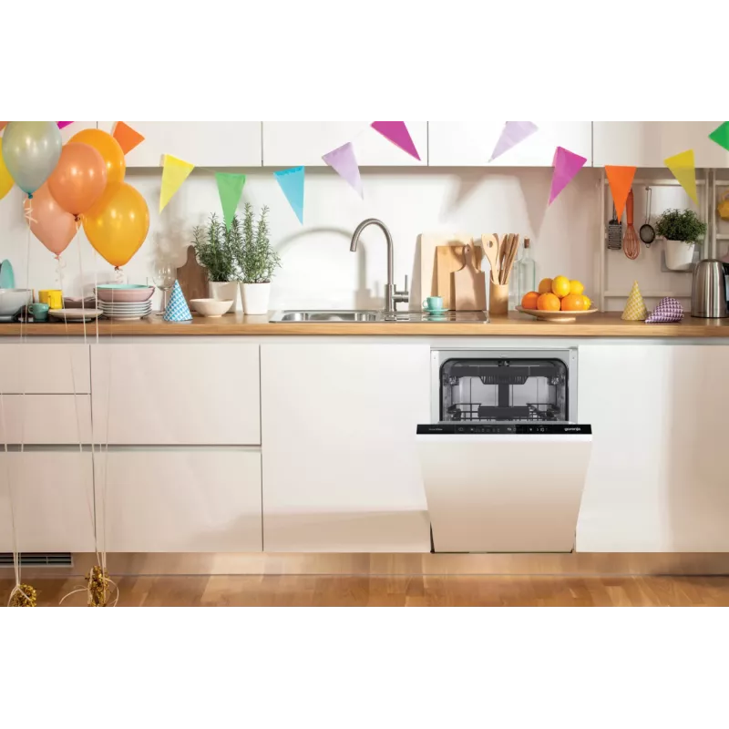 Gorenje Diskmaskin GV561D10 BK070, Unterbaufähig, Slimline (45 cm), Weiß, Standard (80 - 85 cm), Schwarz, Tasten