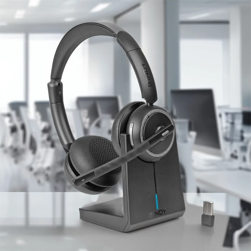 Lindy L118 Kabelloses Noise-Cancelling-Headset & Ladestation
