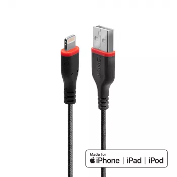 Lindy 1m Verstärktes USB Typ-A auf Lightning Kabel, 1 m, Lightning, USB A, Stecker, Stecker, Schwarz