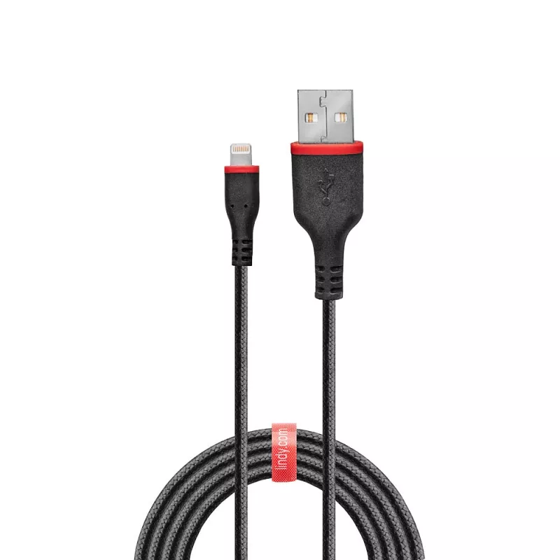 Lindy 1m Verstärktes USB Typ-A auf Lightning Kabel, 1 m, Lightning, USB A, Stecker, Stecker, Schwarz