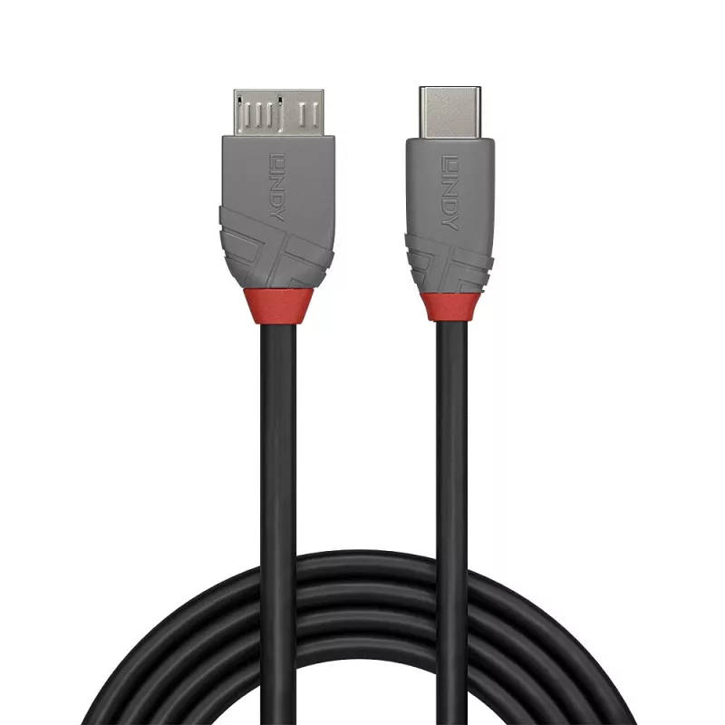 Lindy 2m USB 3.2 Typ C auf Micro-B Kabel, Anthra Line, 2 m, USB C, Micro-USB B, USB 3.2 Gen 1 (3.1 Gen 1), Schwarz