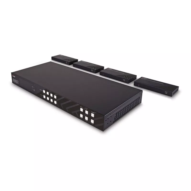 Lindy 150m Cat.6 4x4 HDMI 4K60 HDBaseT Matrix Extender, 3840 x 2160 Pixel, AV-Sender & -Empfänger, 150 m, Kabelgebunden, Schwarz, HDCP