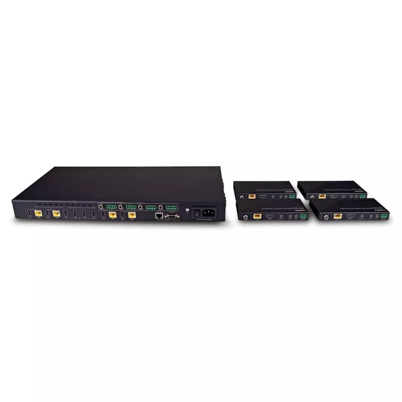 Lindy 150m Cat.6 4x4 HDMI 4K60 HDBaseT Matrix Extender, 3840 x 2160 Pixel, AV-Sender & -Empfänger, 150 m, Kabelgebunden, Schwarz, HDCP