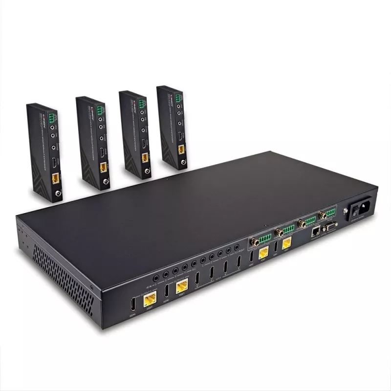 Lindy 150m Cat.6 4x4 HDMI 4K60 HDBaseT Matrix Extender, 3840 x 2160 Pixel, AV-Sender & -Empfänger, 150 m, Kabelgebunden, Schwarz, HDCP