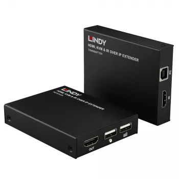 Lindy HDMI, KVM & IR over IP Extender, Sender & Empfänger, Kabelgebunden, 150 m, Cat5e, Cat6, Schwarz, Metall