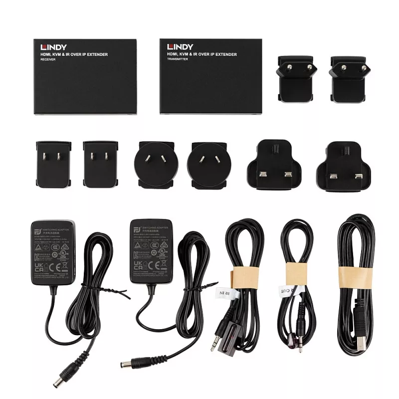 Lindy HDMI, KVM & IR over IP Extender, Sender & Empfänger, Kabelgebunden, 150 m, Cat5e, Cat6, Schwarz, Metall