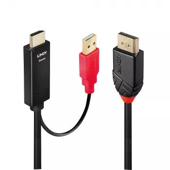 Lindy 0,5 m HDMI zu DisplayPort Kabel, 0,5 m, DisplayPort, HDMI + USB, Stecker, Buchse, Gold