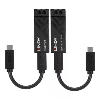 Lindy 100m Fibre Optic USB 3.2 Type C Extender, Netzwerk-Sender & -Empfänger, 100 m, 10000 Mbit/s, Fiber, USB 3.2 Gen 1 (3.1 Gen 1) Type-C, Schwarz