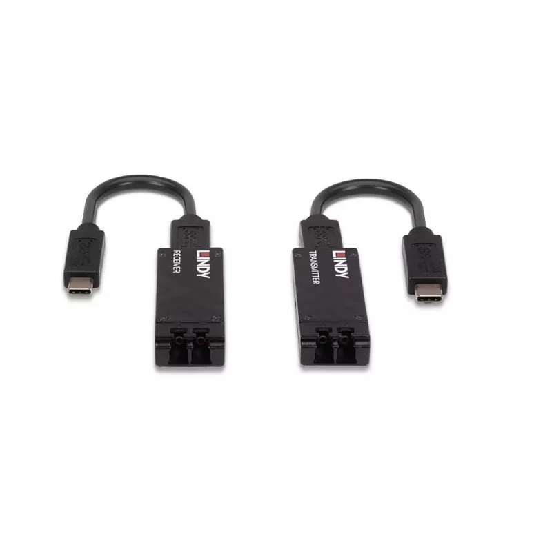 Lindy 100m Fibre Optic USB 3.2 Type C Extender, Netzwerk-Sender & -Empfänger, 100 m, 10000 Mbit/s, Fiber, USB 3.2 Gen 1 (3.1 Gen 1) Type-C, Schwarz