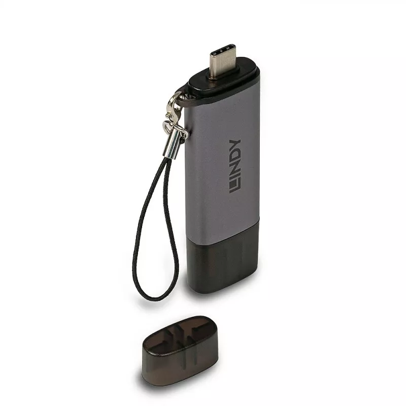 Lindy USB 3.2 Typ-C und A SD-/MicroSD-Kartenleser, MiniSD, SD, Schwarz, Grau, 5000 Mbit/s, USB 3.2 Gen 1 (3.1 Gen 1) Typ-A/Typ-C, 78,5 mm, 22,5 mm