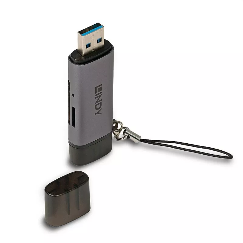 Lindy USB 3.2 Typ-C und A SD-/MicroSD-Kartenleser, MiniSD, SD, Schwarz, Grau, 5000 Mbit/s, USB 3.2 Gen 1 (3.1 Gen 1) Typ-A/Typ-C, 78,5 mm, 22,5 mm