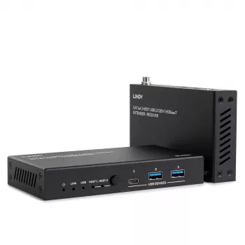 Lindy 100m Cat.6A 2 Host USB 3.2 Gen 1 HDBaseT Extender, Netzwerk-Sender & -Empfänger, 100 m, 480 Mbit/s, Cat6a, VS6320, Phosphorbronze