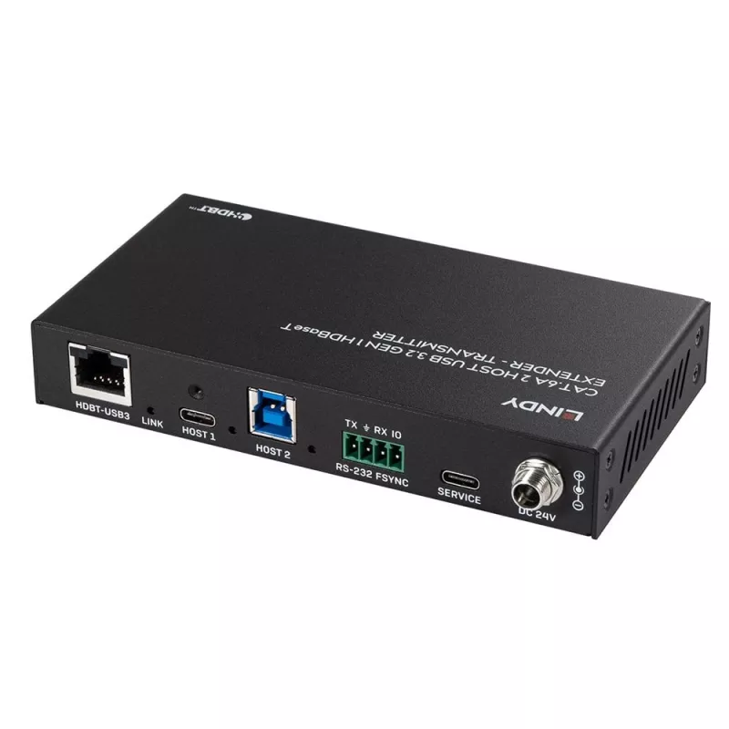 Lindy 100m Cat.6A 2 Host USB 3.2 Gen 1 HDBaseT Extender, Netzwerk-Sender & -Empfänger, 100 m, 480 Mbit/s, Cat6a, VS6320, Phosphorbronze
