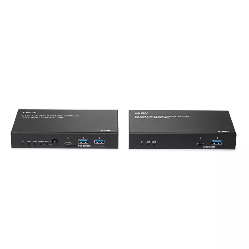 Lindy 100m Cat.6A 2 Host USB 3.2 Gen 1 HDBaseT Extender, Netzwerk-Sender & -Empfänger, 100 m, 480 Mbit/s, Cat6a, VS6320, Phosphorbronze