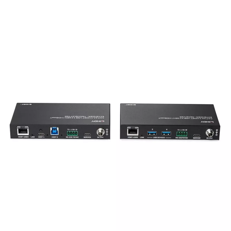 Lindy 100m Cat.6A 2 Host USB 3.2 Gen 1 HDBaseT Extender, Netzwerk-Sender & -Empfänger, 100 m, 480 Mbit/s, Cat6a, VS6320, Phosphorbronze