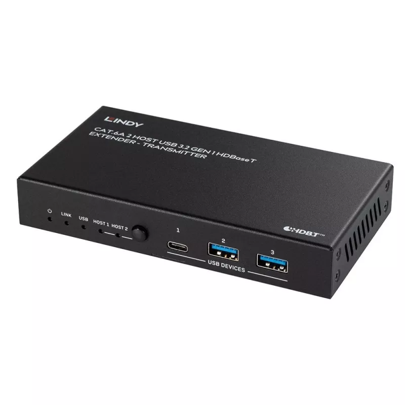 Lindy 100m Cat.6A 2 Host USB 3.2 Gen 1 HDBaseT Extender, Netzwerk-Sender & -Empfänger, 100 m, 480 Mbit/s, Cat6a, VS6320, Phosphorbronze