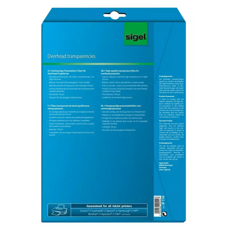 Druckfolie Inkjet Sigel IF110 A4 Transparent 10 Blatt