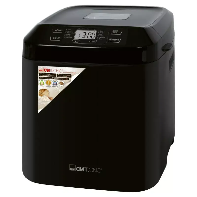 Brotbackautomat CLATRONIC BBA 3774 550W – 3-L-Backform, bis 1,5 kg Laib, 12 Programme, LCD-Timer
